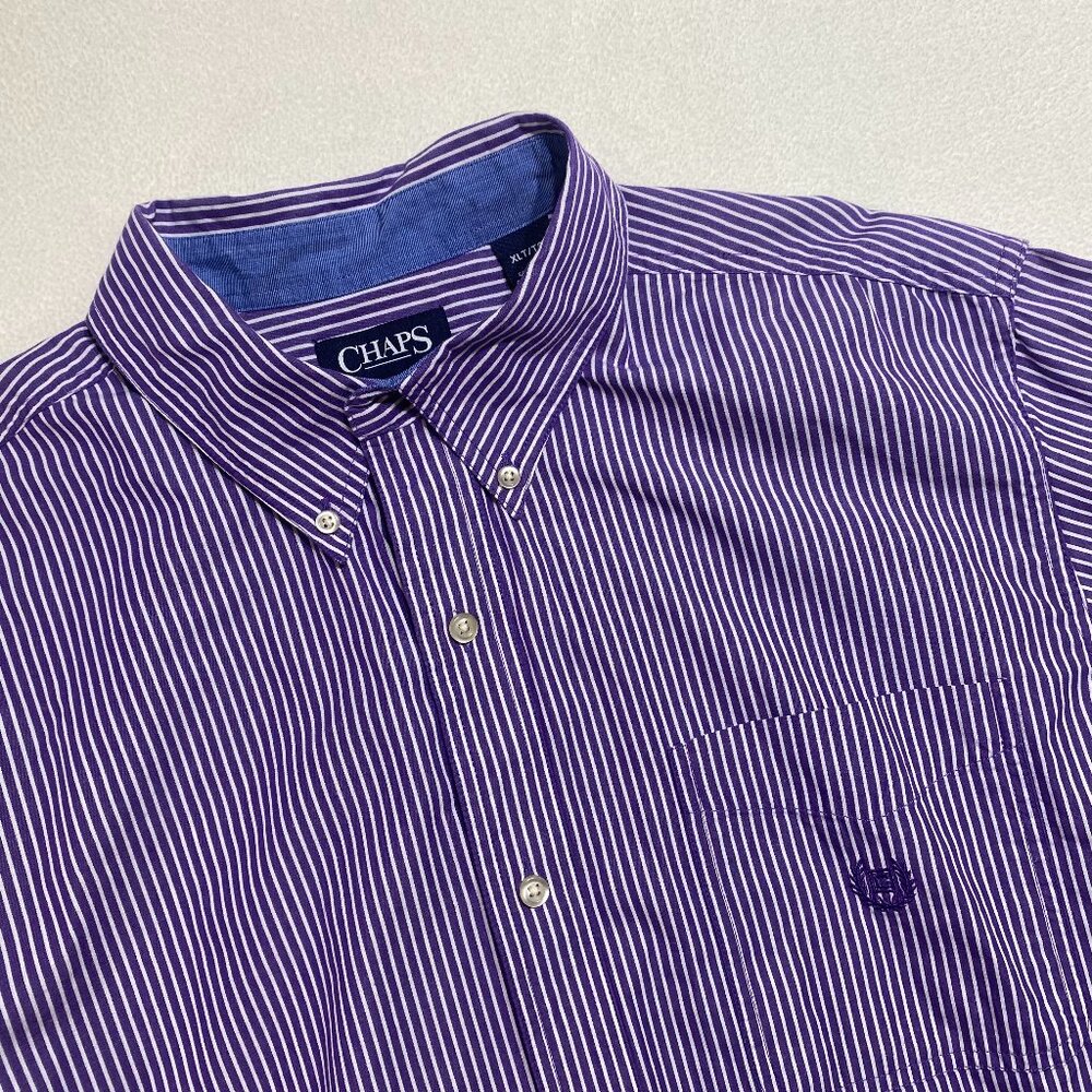 Chaps Dress shirt Mens XL Tall purple pinstripe Easy Care button up shirt